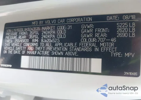 2019 Volvo Xc60 T5 Inscription z USA, uszkodzony, nr VIN LYV102DLXKB243535